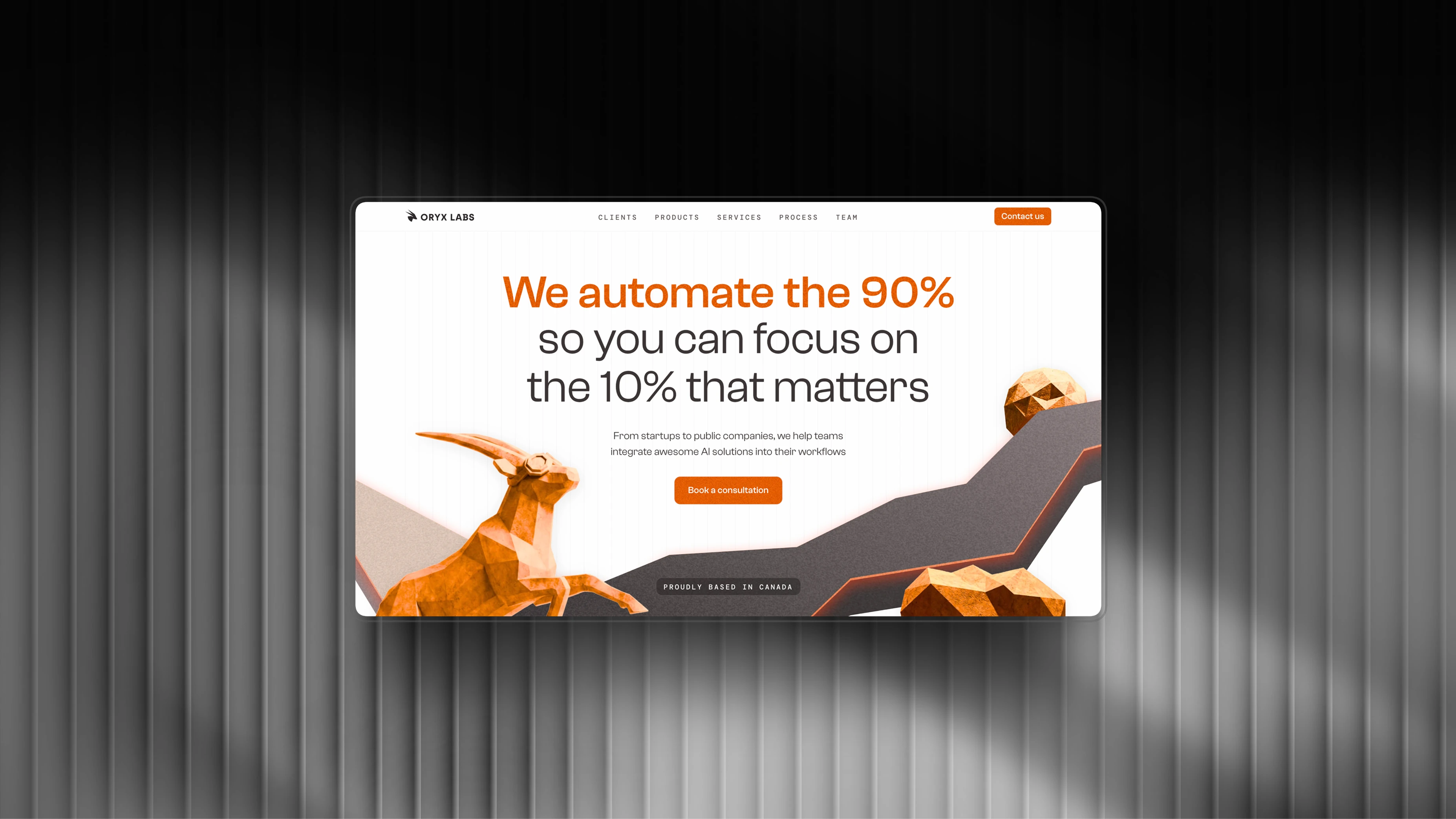 Homepage of Oryx Labs